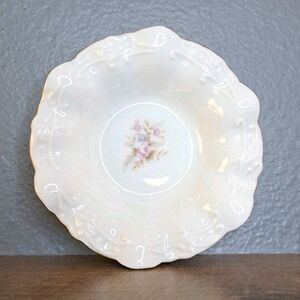 Vintage Lefton China Mini Dish Ruffle Floral Design Gold Trim 4 Inch